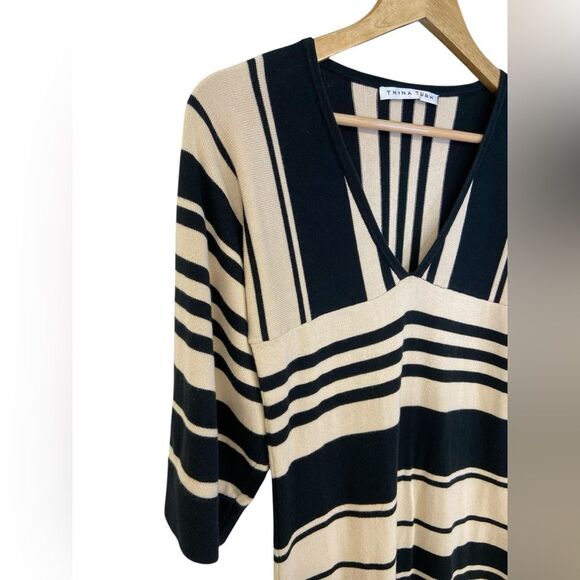 Trina Turk Black and Tan Striped Sweater Dress.  Size small. - Picture 5 of 7